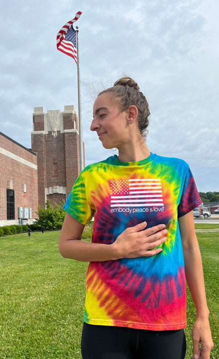 Unisex Embody Peace and Love American Flag Tie Dye T-shirt