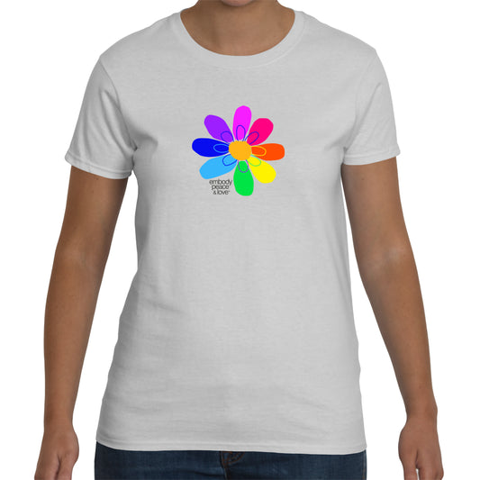 Women's Rainbow Flower T-shirt on Gildan (regular fitting style)