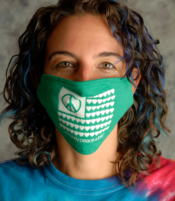 Face Mask ~ Peace & Love Flag on colored masks. Buy any 2 Face Masks get $2.08 Off at checkout!