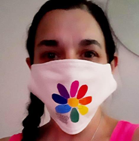 Face Mask ~ Rainbow Flower Power on a natural color mask. Buy any 2 Face Masks get $2.08 Off at checkout!