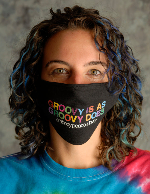 Face Mask ~ Groovy is as Groovy does on a black mask. Buy any 2 Face Masks get $2.08 Off at checkout!