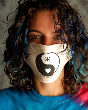 Face Mask ~ Yin Yang Peace & Love on a natural color mask. Buy any 2 Face Masks get $2.08 Off at checkout!