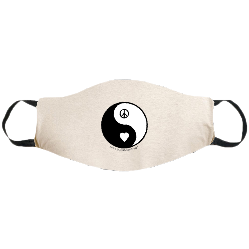 Face Mask ~ Yin Yang Peace & Love on a natural color mask. Buy any 2 Face Masks get $2.08 Off at checkout!